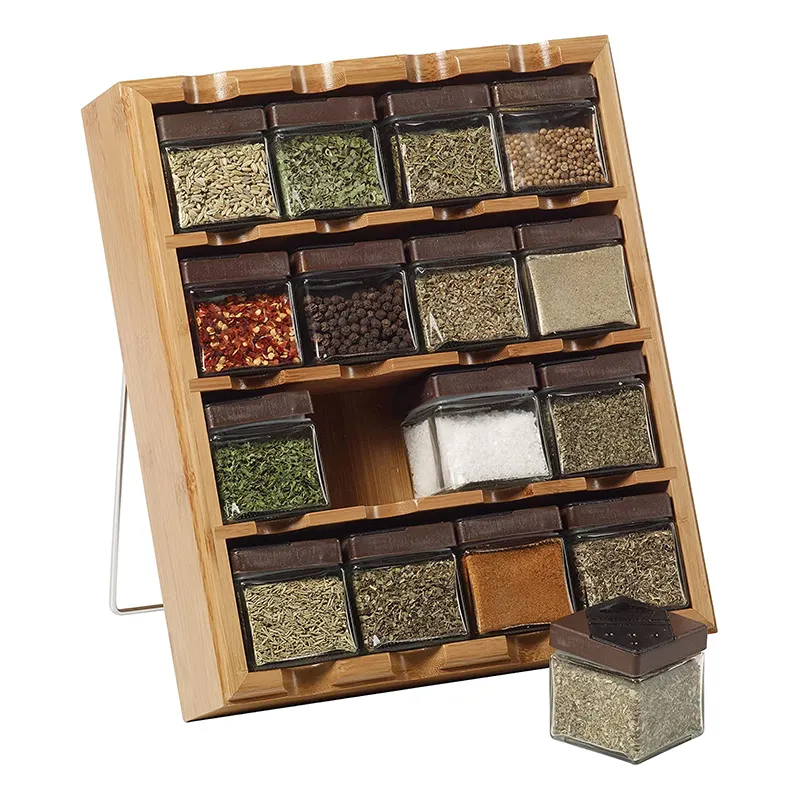 Especiero Kitchen Bamboo Spice Holder Storage Condiment Kitchen Organizer 4-Tier Cabinet Wooden Seasonning Spice Rack for Drawer