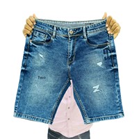 Shorts en jean déchirés pour hommes, taille mi-haute, coupe droite, en nylon/coton, délavage moyen, style décontracté d'été, vente en gros