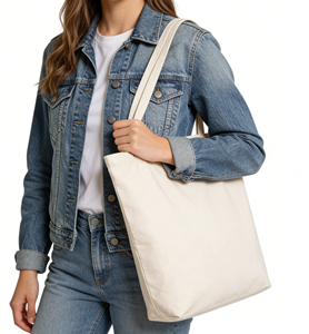 Custom Logo Eco Friendly Lightweight <b>Medium</b> Reusable Grocery Shopping Natural Cotton Canvas <b>Tote</b> <b>Bag</b> with Long Handle - Product Image 4