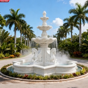 Fontaine à plusieurs niveaux en marbre blanc YOUFINE avec des chevaux ailés pour la décoration extérieure européenne, villa, jardin, propriété - Product Image 2
