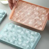 Caixa de gelo de silicone para casa, venda quente de 18/33 grades de plástico para uso doméstico, bandeja de cubo de gelo de silicone com tampas, forma de bola, caixa de gelo para cozinha