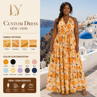 Robe décontractée longue à volants et col halter, motif floral, sur mesure, grande taille, vente en gros