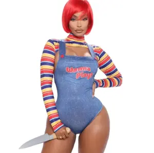 2024 Schlussverkauf neuer Stil weiblich Übergröße sexy Chucky Cosplay-Bekleidung Chucky Halloween-Kostüme für Damen Strampelanzüge