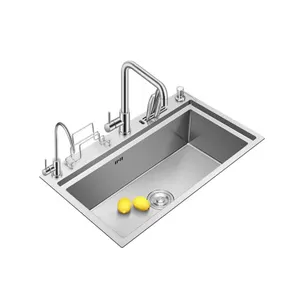 Single Kitchen Dish Washing Basin Manual Large Dishwashing Basin Nano Sink 304 Stainless Steel Single Bowl 2 in 1 Sink Modern