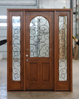 Porte d'entrée extérieure en bois massif de style scandinave pré-suspendue, double finition, acajou, 72 po x 96 po, imperméable