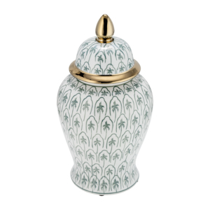 Vaso decorativo in ceramica con motivo a palma verde e bordo dorato per l'arredamento del soggiorno. - Product Image 4