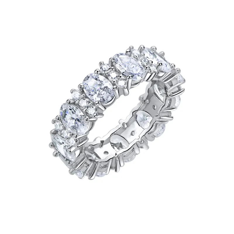Luster high quality oval shape 5*7mm trendy D White row diamond s925 moissanite engagement ring for women