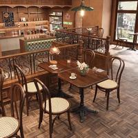 Restoran Set perabotan Retro kecil meja bulat anyaman kursi sandaran meja kopi santai meja makan kursi restoran