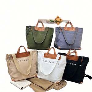 Sacs fourre-tout surdimensionnés en toile de coton avec fermeture éclair, poignée en cuir PU, design personnalisé, grande capacité, très demandés - Product Image 3