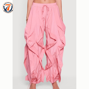 מכנסיים נשיים בהתאמה אישית, עם קפלים, גזרה לא סימטרית, מותן אלסטי עם שרוך, פוליאסטר, גזרה רחבה, נוחים, מכנסיים קז'ואל - Product Image 4