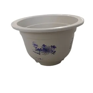 Оптовая продажа, круглый пластиковый горшок для бонсай, цветочный узор, простой белый горшок для растений