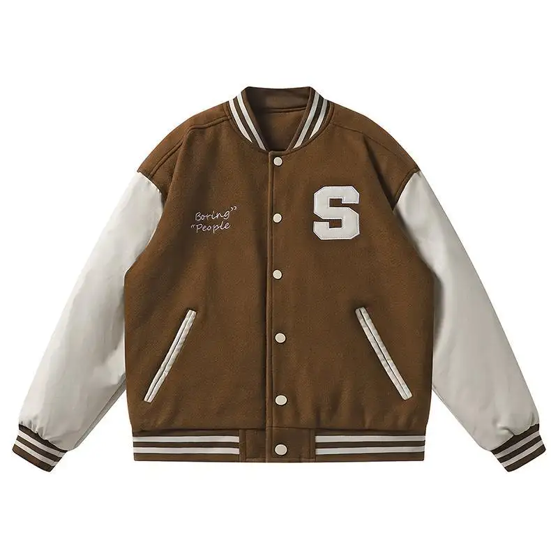 Oem Custom Wholesale Embroidery Leather Sleeves Baseball Bomber Letterman Green Varsity Jacket For Men