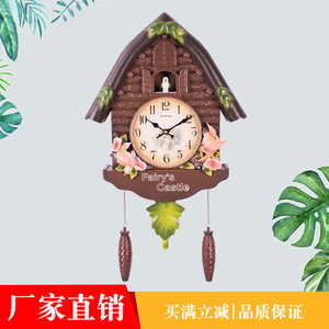 Fairy's Castle Cuckoo <b>Clock</b> House Shaped Wall <b>Clock</b> With Pendulum <b>Battery</b> Powered For Living Room Bedroom - Product Image 2