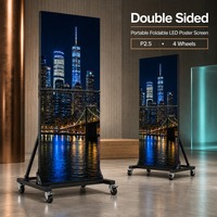 Écran d'affichage numérique portable pliable P2.5 4K HDR10 LED double face avec support et 4 roues pour événements