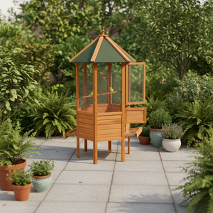 <span class=keywords><strong>Cage</strong></span> hexagonale en bois pour oiseaux avec perchoir - Product Image 2