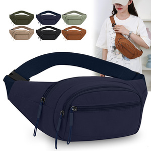 Multi Functional Nylon Waist Bag With Zipper Pockets For Jogging And Everyday Use Light Green Army Green Dark Blue Black Khaki - Product Image 2