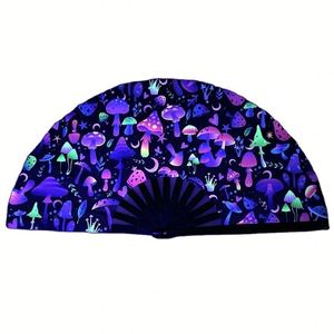 Abanico Plegable de Bambú Grande de 13 Pulgadas con Impresión Personalizada y Luz UV Holográfica, Accesorio para Fiestas y Festivales, Ideal para Regalo - Product Image 1