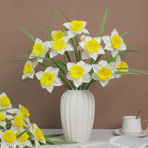 Lot de fleurs artificielles Ruilisi, narcisses jaunes et blancs en soie, décorations pour mariage et maison, accessoires de photographie en extérieur - Product Image 1