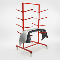 Support mobile robuste en métal thermolaqué à 8 niveaux pour pare-chocs, avec 8 housses de pare-chocs et roulettes pivotantes en nylon de 5 pouces pour la réparation de carrosserie automobile