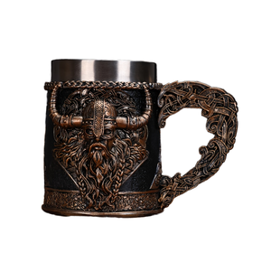 Vente en gros usine Handslove Vikings Chope à bière en acier inoxydable avec poignée hache viking 450 ml, à large ouverture, cadeau de fête, thermique - Product Image 1