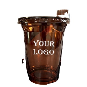 Disposable Custom logo 98mm 500ml Brown clear Pet <b>Plastic</b> <b>Cup</b> Milk Tea Cold <b>Drink</b> Coffee <b>Cup</b> <b>Plastic</b> <b>Cup</b> with Lid - Product Image 1