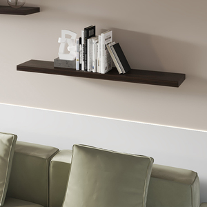 Dark Oak Floating Shelf Set Of 2 In Melamine <b>Wall</b> <b>Display</b> Shelves - Product Image 2