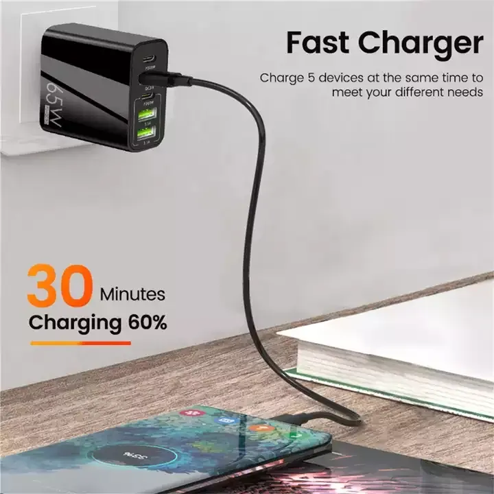Wholesale Us/eu/uk 65w Fast Charger Pd20w+qc3.0 Usb Quick Wall Charger 5port Type C Usb A Fast Charger For Iphone/Huawei/Sumsang