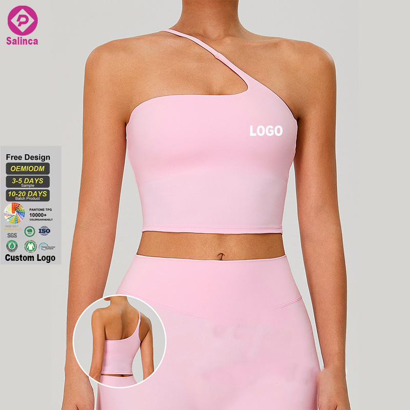 Custom Logo Women New Slim Strap Sloping Shoulder Solid Color Top Camisole Backless Sports Vest Yoga Tank Top