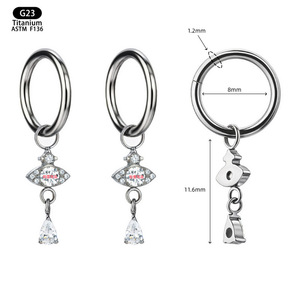 Boucles d'oreilles œil de démon en titane 8 mm G23 avec incrustation de zircon en forme de goutte d'eau, bijoux de piercing tendance - Product Image 1