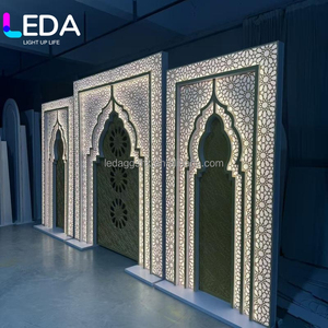 LEDA Factory Price Wedding Stage Led <b>Backdrop</b> Arab Glowing Muslim Festival Acrylic Indian Style Hollow Pattern Wedding Arch - Product Image 6