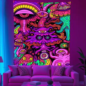 Tapisserie murale réactive aux <span class=keywords><strong>UV</strong></span> « Œil de Dieu » <span class=keywords><strong>psychédélique</strong></span> pour la sorcellerie, décoration murale hippie, art bohème, mandala esthétique pour chambre - Product Image 2