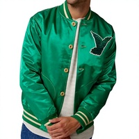 Blouson Bomber Sportif Personnalisé avec Logo, en Satin, Style Baseball, Veste Universitaire en Soie Verte, Blouson Hip Hop pour Homme