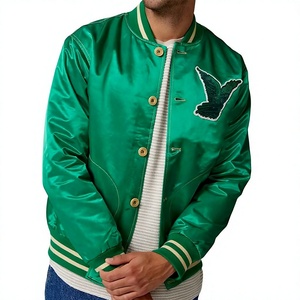 Blouson Bomber Sportif Personnalisé avec Logo, en Satin, Style Baseball, Veste Universitaire en Soie Verte, Blouson Hip Hop pour Homme - Product Image 1