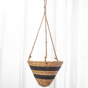 Cesta <span class=keywords><strong>de</strong></span> flores <span class=keywords><strong>de</strong></span> paja tejida a mano <span class=keywords><strong>con</strong></span> borde cruzado <span class=keywords><strong>de</strong></span> estilo pastoral, <span class=keywords><strong>maceta</strong></span> colgante <span class=keywords><strong>con</strong></span> varilla <span class=keywords><strong>de</strong></span> Chlorphyllum para plantas verdes - Product Image 3