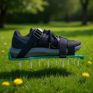Chaussures aérateuses pour pelouse avec sangles réglables, vertes, profondeur de piquage de 8 cm, aérateurs manuels pour l'entretien des pelouses de jardin - Product Image 2
