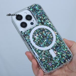 Étui de téléphone en nacre, côté TPU transparent, PC personnalisé, étui magnétique pour téléphone portable pour iPhone 16 15 14 13 12 Pro Max - Product Image 1