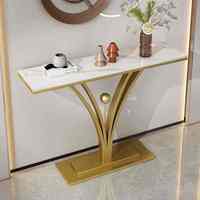 Table console d'entrée ultra-étroite en marbre de luxe, base sur piétement, design moderne, dalle de pierre, table d'appoint style hôtel
