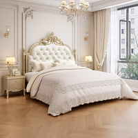 Lit de princesse en bois massif sculpté à la française, lit rembourré en cuir, taille Queen/King, luxe européen, chambre principale, lit double pour mariage
