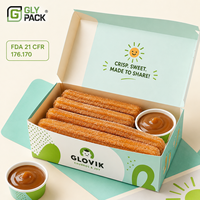 Boîte à churros personnalisée imprimée, résistante à la graisse, avec porte-gobelet à sauce, emballage alimentaire jetable pour les cafés et les restaurants