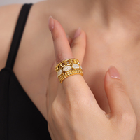 2025 mode lumière luxe Niche Design titane acier plaqué or Texture irrégulière anneau bijoux en gros