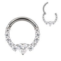 Mode boucle d'oreille bijoux ASTM F136 titane coeur Zircon Segment articulé nez anneau bijoux Piercings cerceau anneau GZN