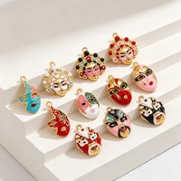 Nouveau Pendentif Masque d'Opéra de Peking Personnalisé en Acier Inoxydable, Breloques Colorées Émaillées, Vente en Gros 2026