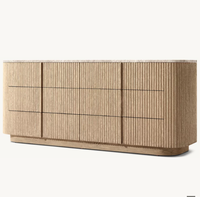 Buffet moderne en bois cannelé avec plateau en marbre naturel, meuble de rangement pour salon et salle à manger