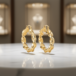 Pendientes de aro trenzados de oro Nina Ricci para mujer, joyería fina clásica para uso diario, chapado en oro de 18 quilates, tamaño grande - Product Image 2