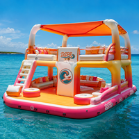 Plateforme flottante gonflable avec table de bar, canapé et parasol pour lac, plage, yacht, marina, fête, détente