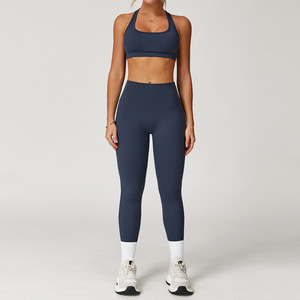Imbottitura alla moda da donna 2 pezzi Set Fitness da palestra ad alta elasticità Fitness glutei a compressione Flare Leggings elastici sportivi femminili - Product Image 4