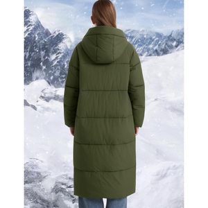 Manteau long matelassé à capuche pour femme, chaud et coupe-vent, avec fermeture éclair sur le devant, en duvet, manches longues, pour l'hiver - Product Image 3