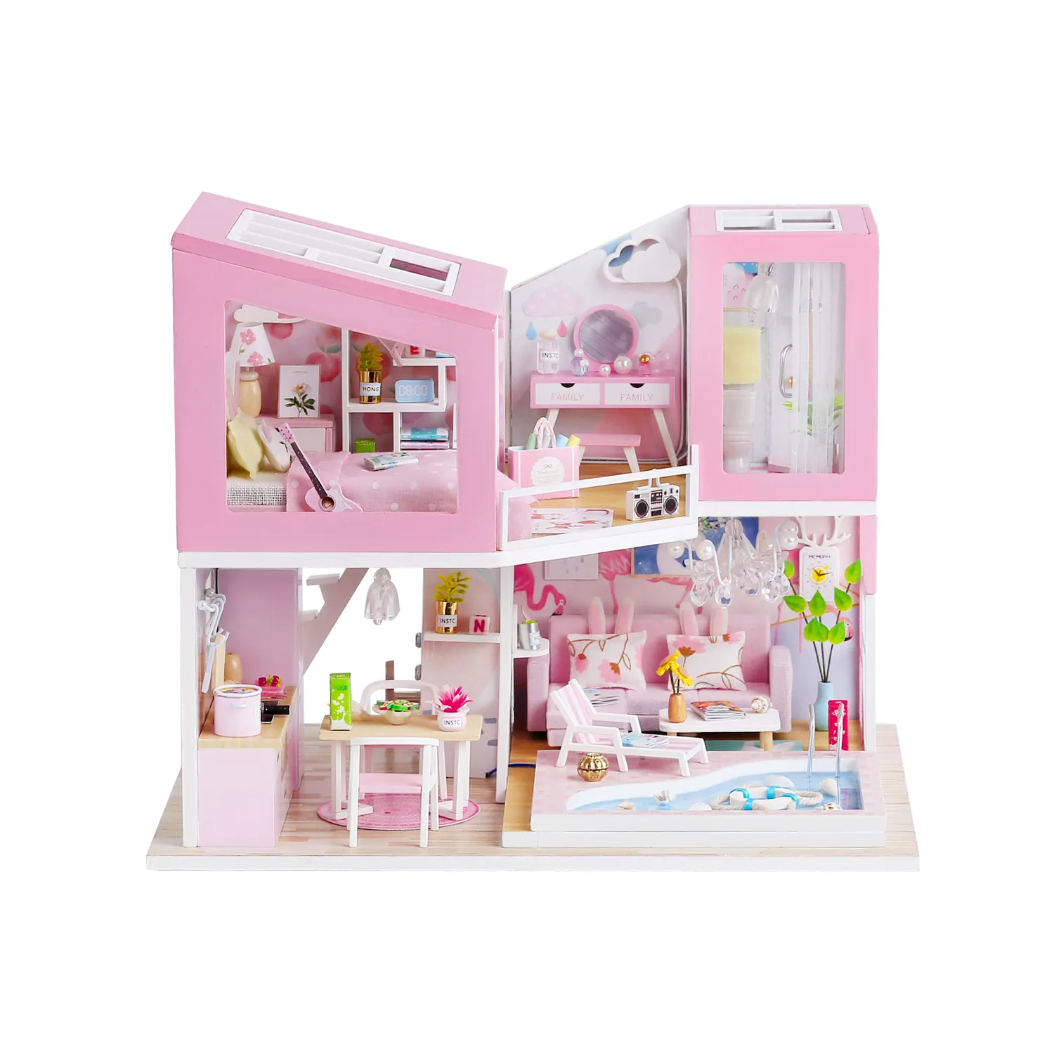 Hongda new product ideas 2023 miniature bedroom setminiature kitchen furniture miniature fashion house diy diorama kit