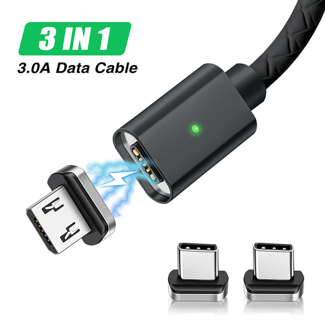 Durable 3 in 1 3.0A Magnetic Data Cable with Leather Jacket 1M Factory Price Fast Charging Data Cable