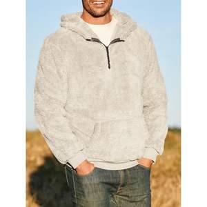 2025 hommes Sherpa polaire à capuche décontracté quart Zip sweat Streetwear Style automne hiver chaud pull en taille XXS - Product Image 6